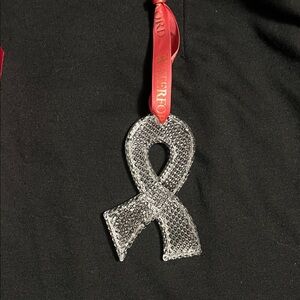 Waterford breast cancer Clear Crystal Ribbon Pendant on Red Ribbon